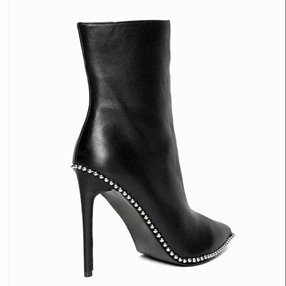 New w/Box Steve Madden Worthy Genuine Leather Studded Zip Stiletto Dress Booties - Picture 6 of 8